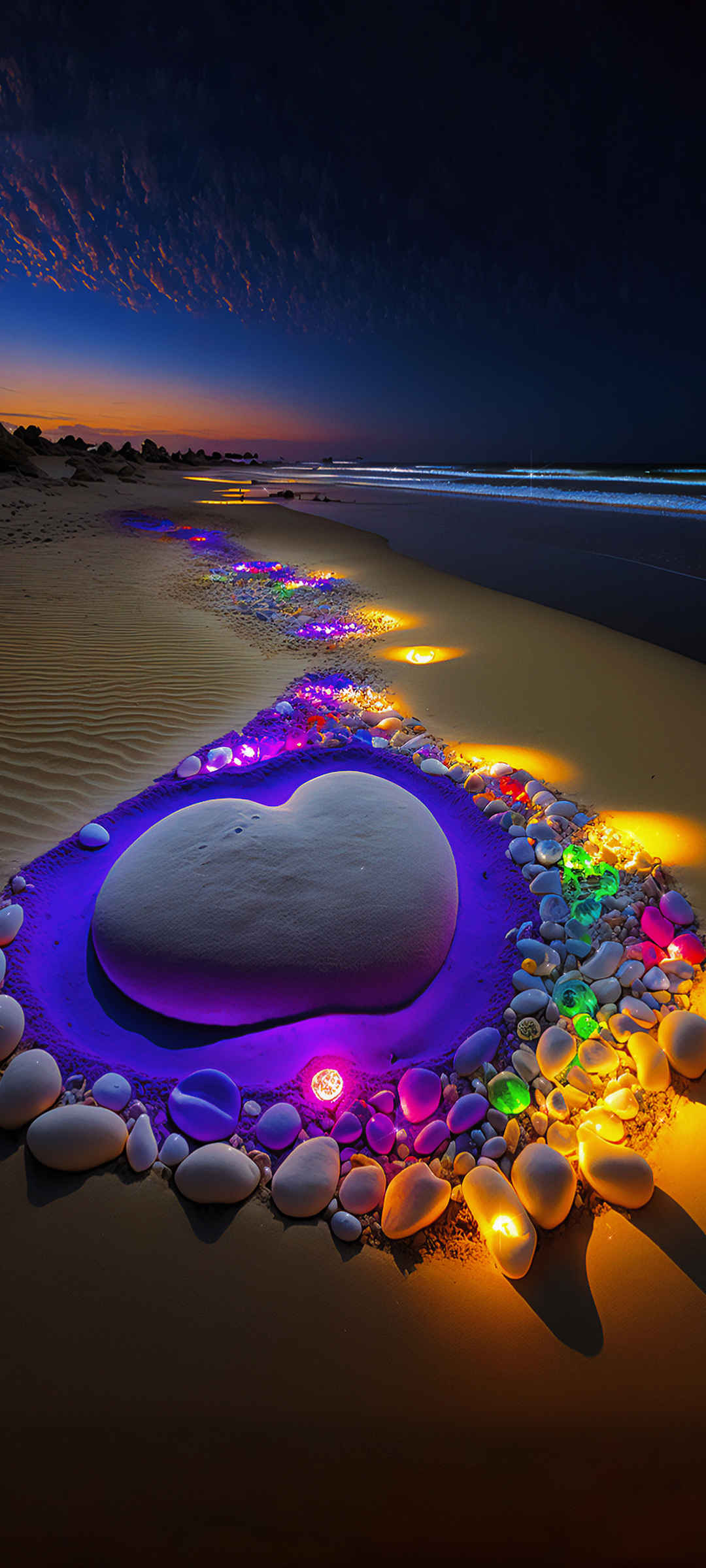 海边发光彩色石头