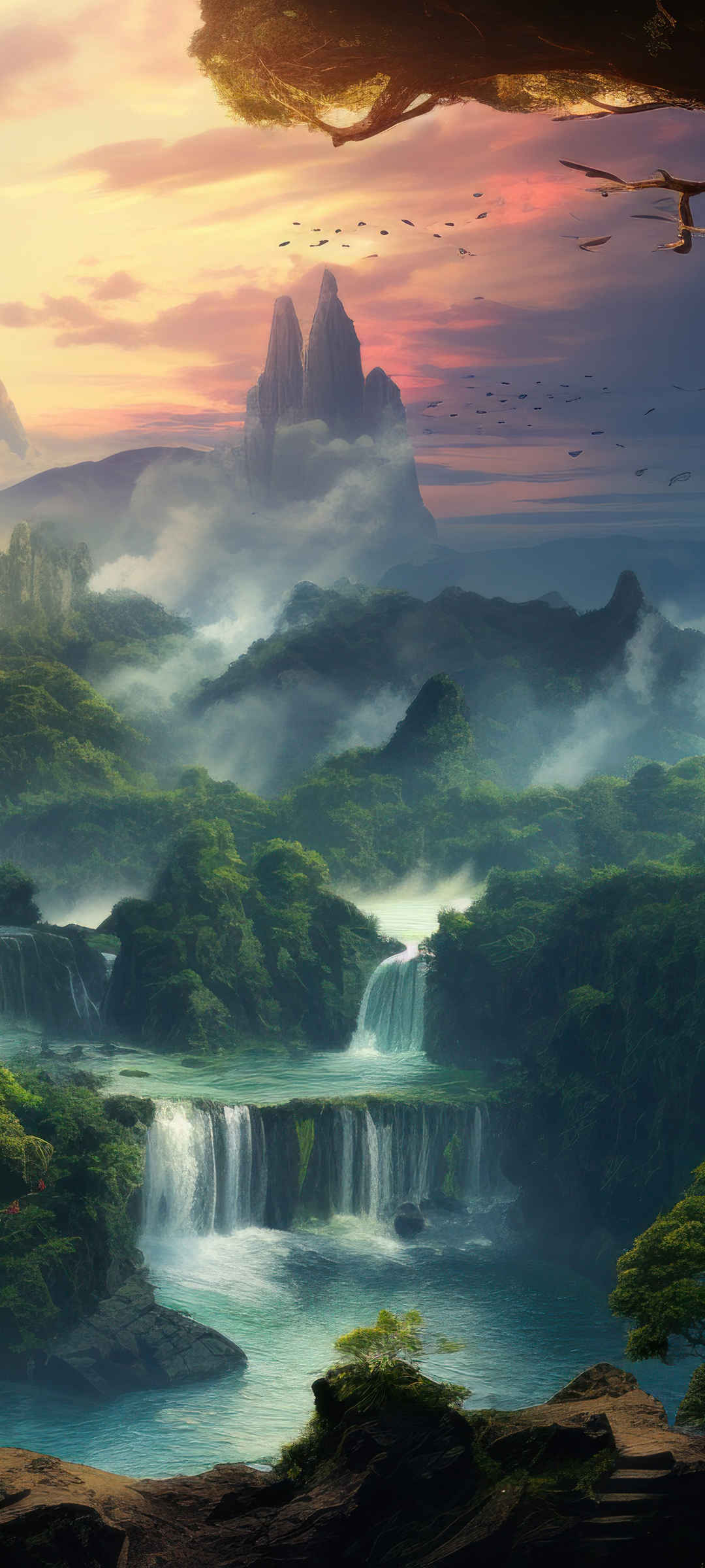 高山 瀑布 梦幻风景图片