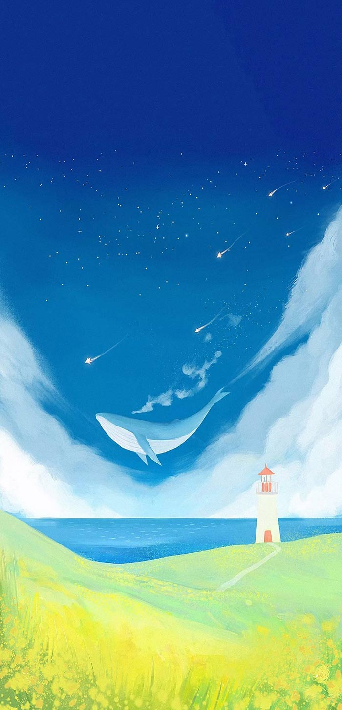 动漫手机壁纸蓝色天空与海洋高清手机屏保图片