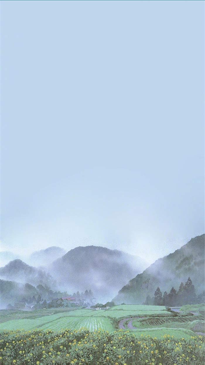 宫崎骏小清新手机壁纸高清薄雾中的村庄