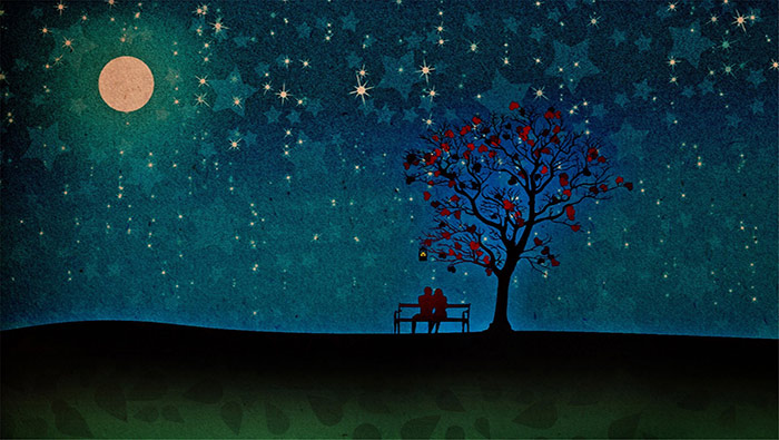 非主流风格唯美夜空下的情侣桌面壁纸图片
