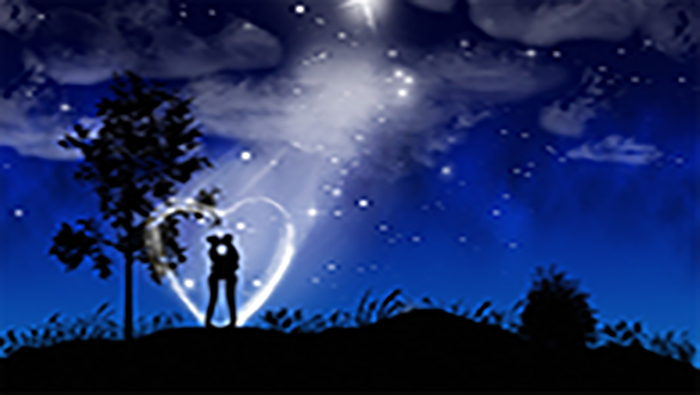 唯美夜空中的爱心情侣桌面壁纸图片