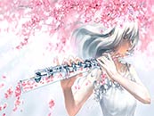 樱花树下吹箫的白发少女超清唯美动漫壁纸图片