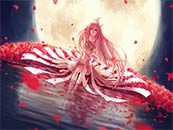 巨大月亮下坐在湖邊的紅發少女超清唯美桌面壁紙圖片