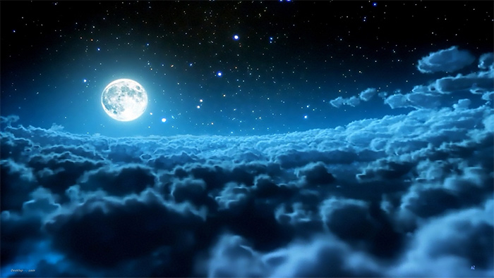 2018中秋壁纸夜间处在云端之上的明月与星空超清唯美桌面壁纸图片