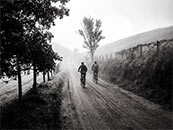 清晨浓雾中骑行的少年超清唯美黑白桌面壁纸图片