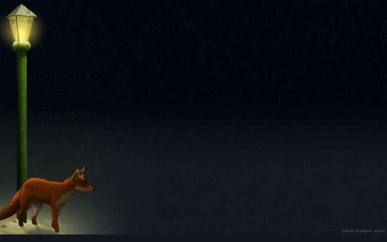 夜灯下的狐狸摄影壁纸