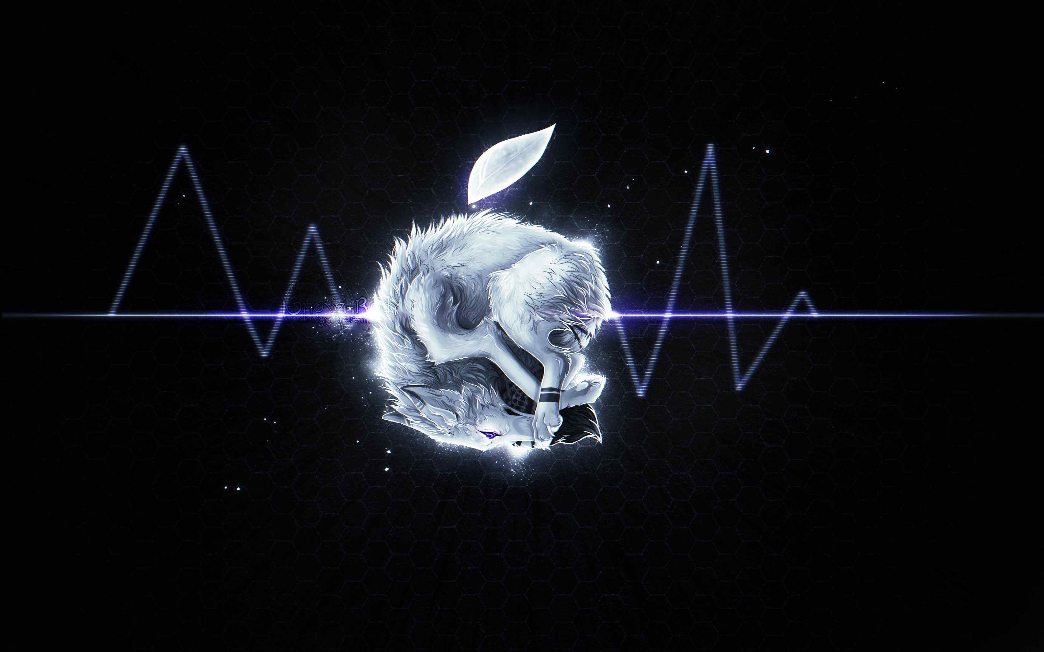 一匹狼幻化的苹果logo壁纸（by Snow-Body）