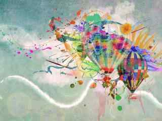 彩色热气球涂鸦壁