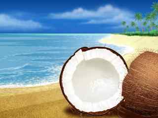 矢量海滩椰子个性壁纸