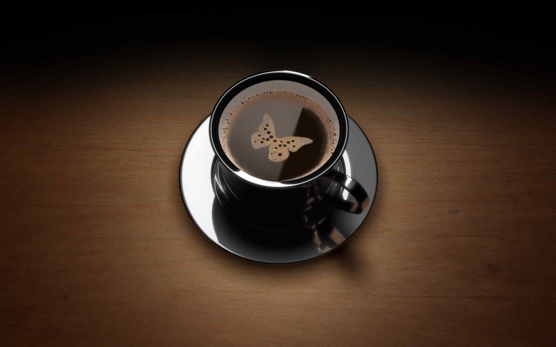 浪漫咖啡杯中的蝴蝶桌面壁纸