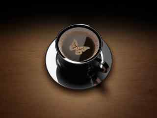 浪漫咖啡杯中的蝴蝶桌面壁纸