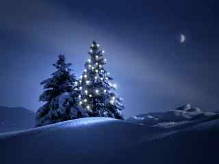 夜景桌面壁纸之雪地里的星星