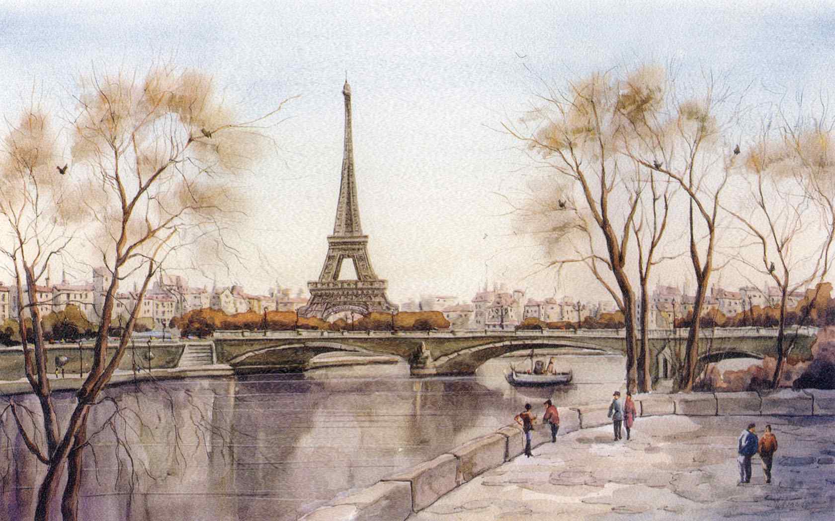 巴黎艾菲尔铁塔桌面背景之手绘篇