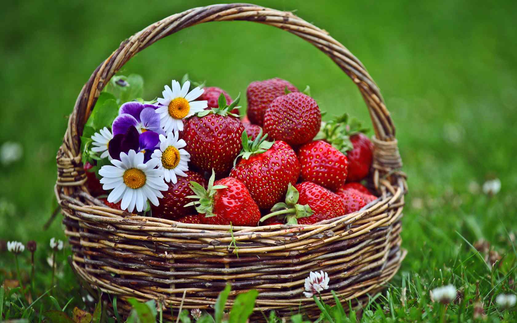 水果桌面壁纸之新鲜草莓篮