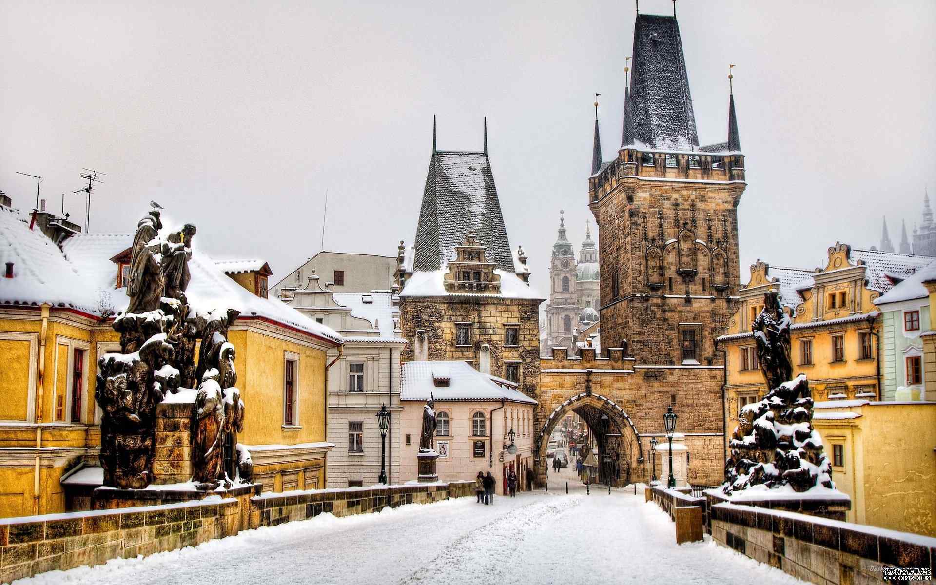 捷克首都布拉格美丽雪景桌面壁纸