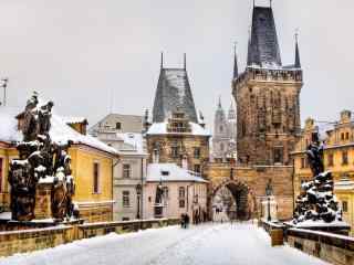 捷克首都布拉格美丽雪景桌面壁纸