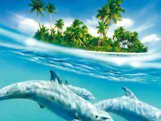 美丽蓝色的海洋桌面壁纸之海豚
