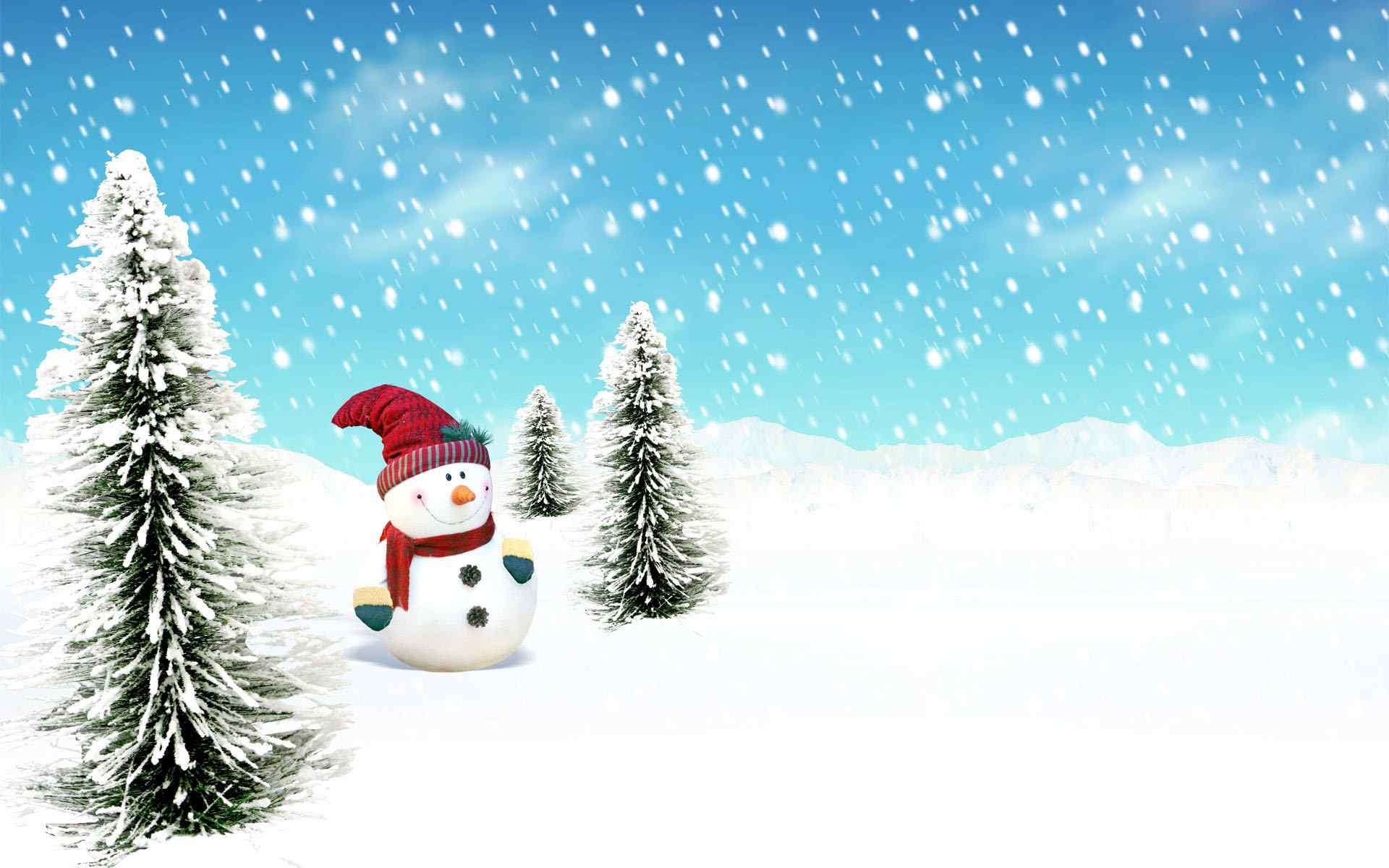 卡通圣诞树和小雪人桌面壁纸