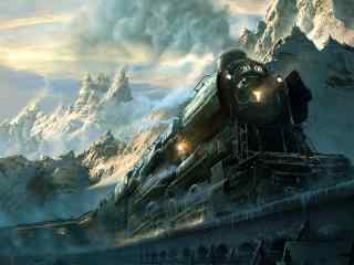 游戏cg雪山谷里奔驰中的火车高清电脑壁纸
