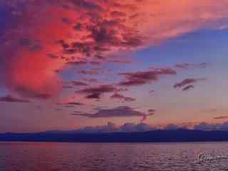 奥赫里德湖唯美日落风景高清桌面壁纸