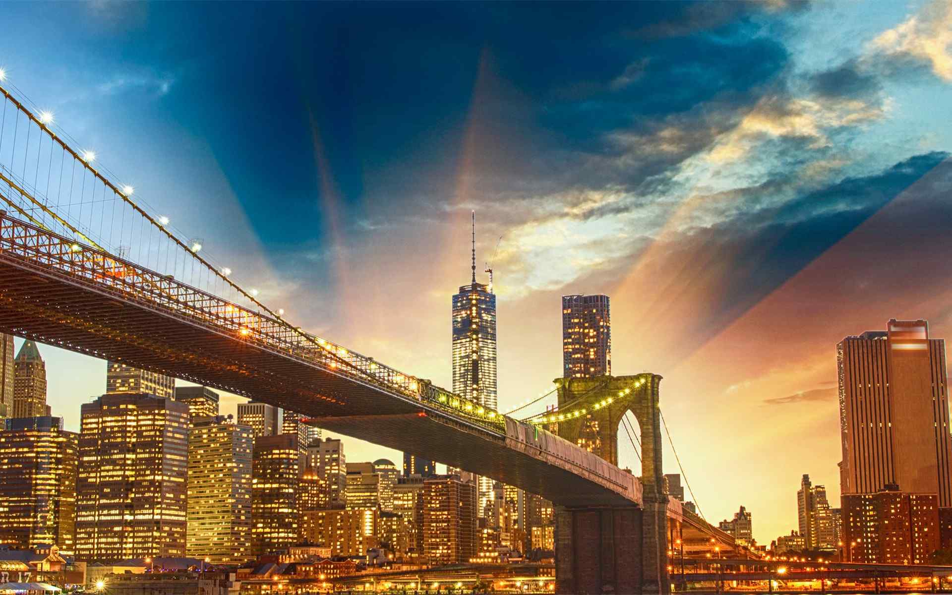 布鲁克林大桥漂亮夜景高清电脑桌面壁纸下载