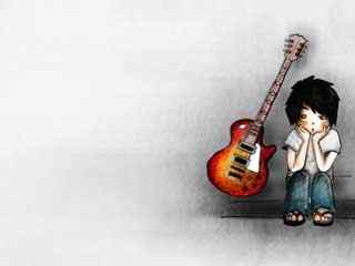 吉他小男孩卡通壁