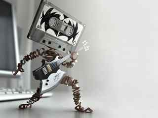 磁带机器人壁纸-robot tape music guitar
