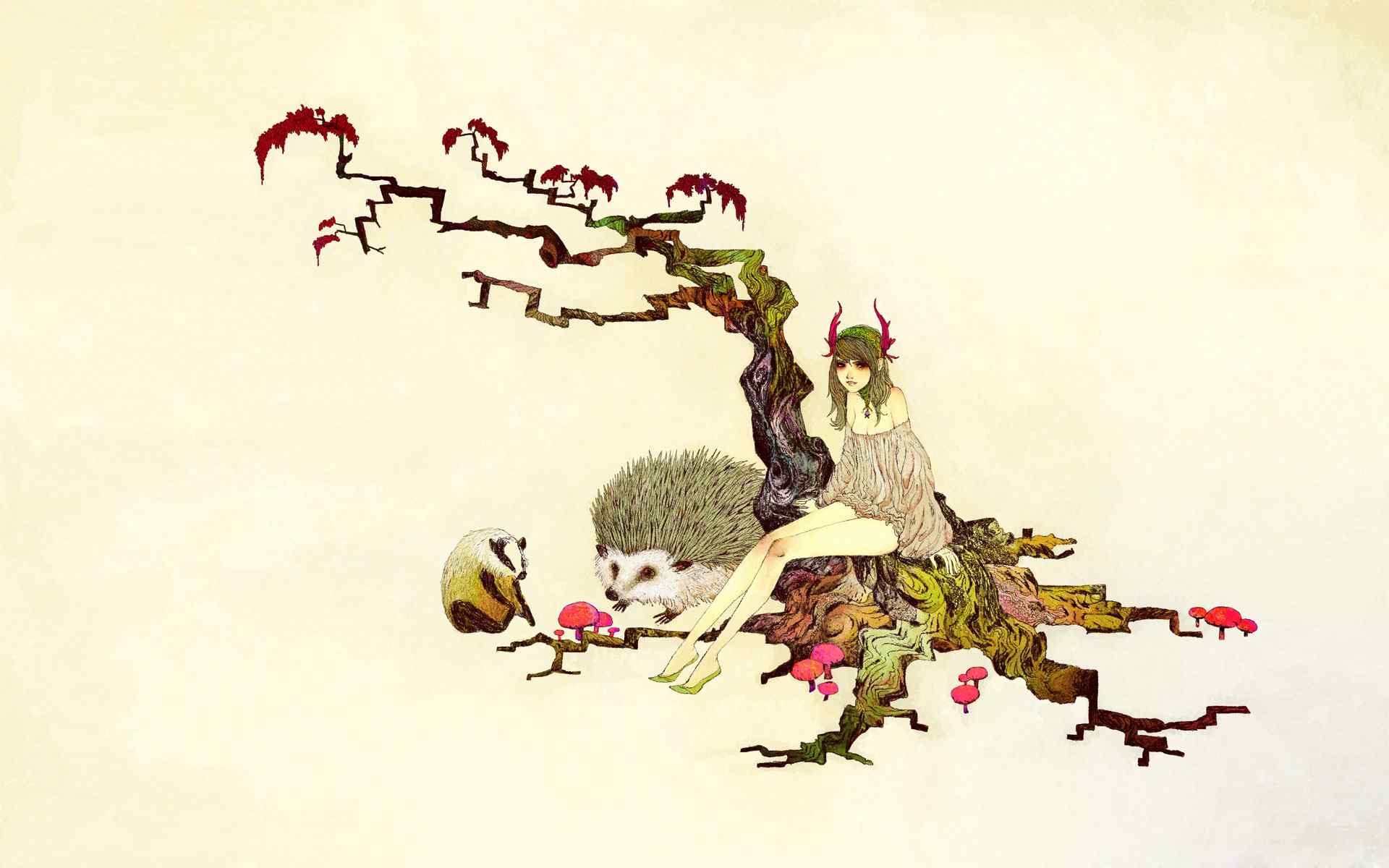 精选手绘枫树美女壁纸
