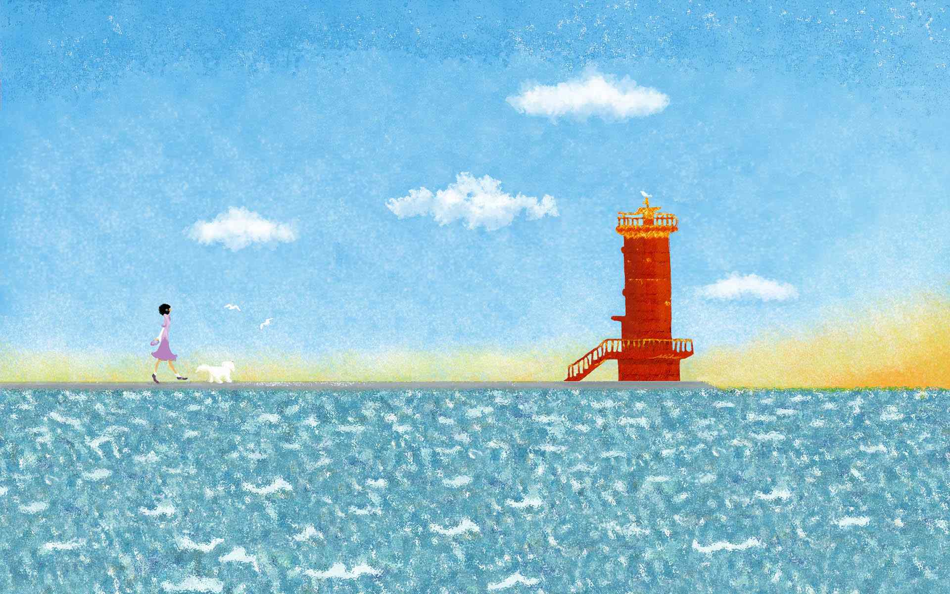 海上灯塔插画壁纸