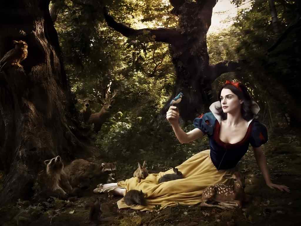 森林公主美女壁纸-forest animals cute woman fairy tale