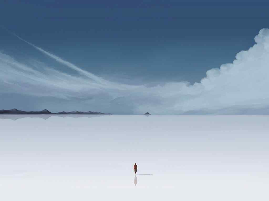 淡蓝色风景壁纸-person silhouette lake salt