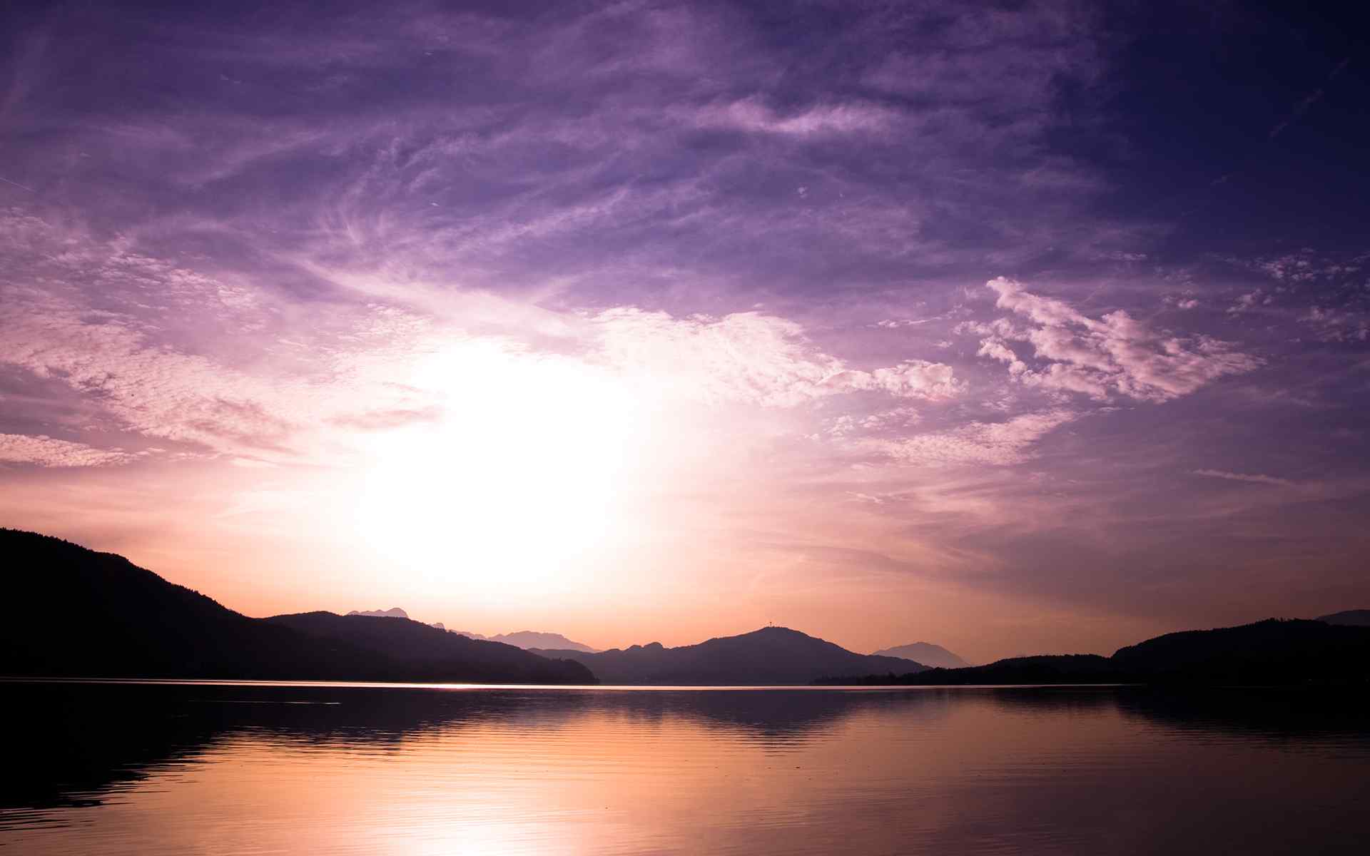 夕阳湖畔风景壁纸