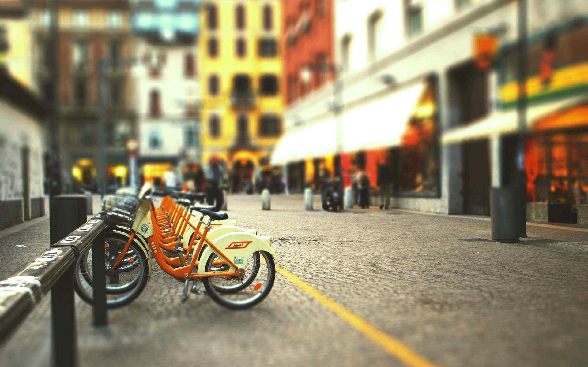 街道公共自行车摄影壁纸
