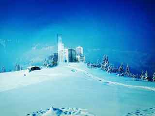 唯美蓝天雪景壁纸