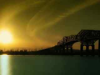 夕阳舰桥风景壁纸