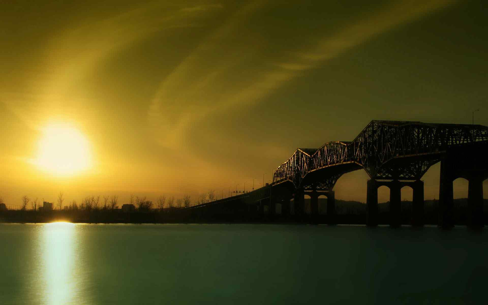 夕阳舰桥风景壁纸