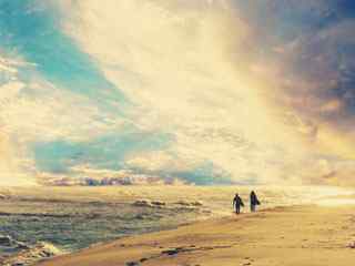 黄昏海滩风景壁纸