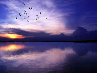 湖色夕阳风景壁纸