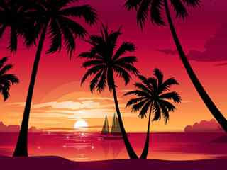 晚霞海滩椰树风景壁纸