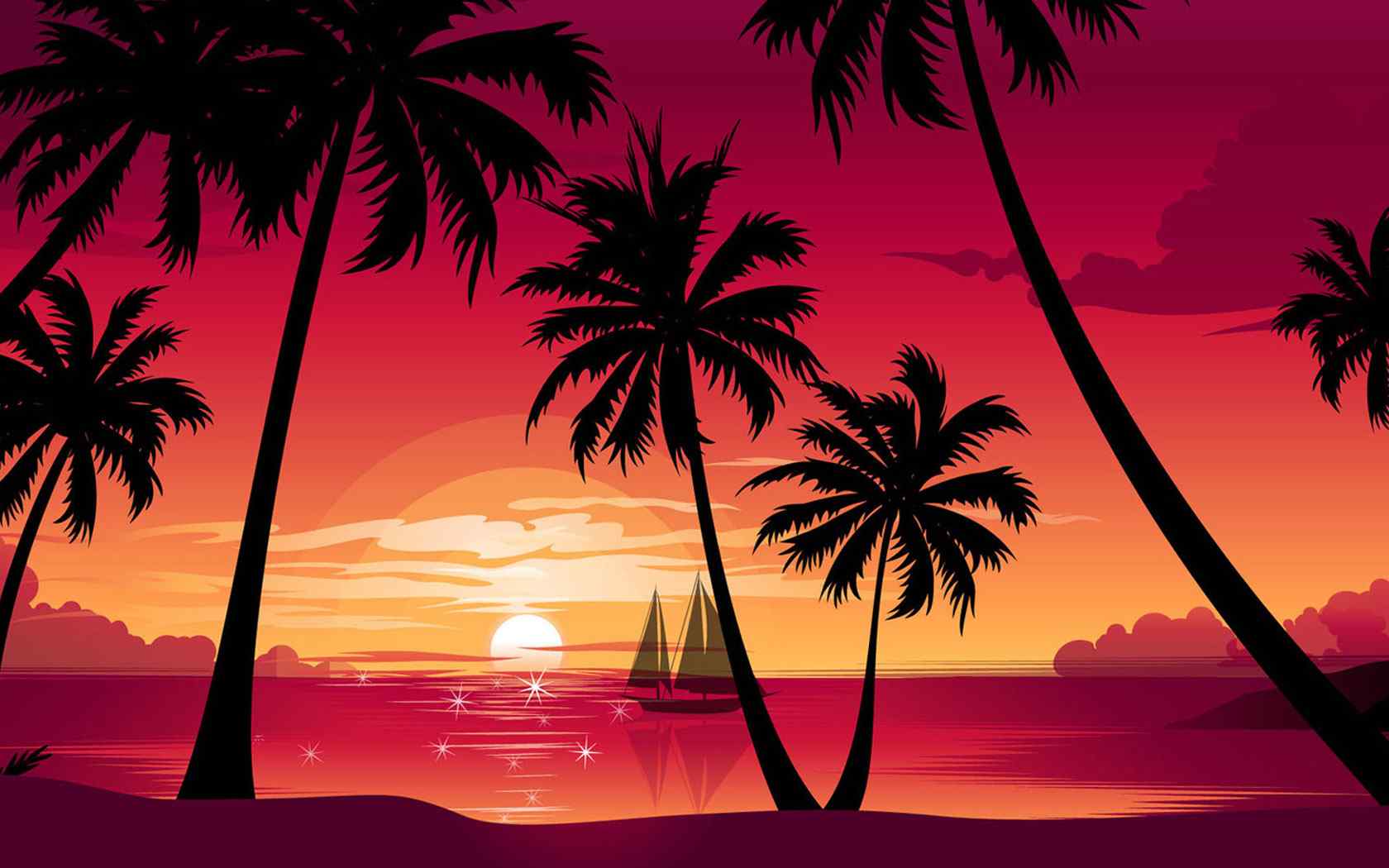晚霞海滩椰树风景壁纸