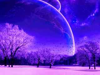 紫色星空山野风景壁纸