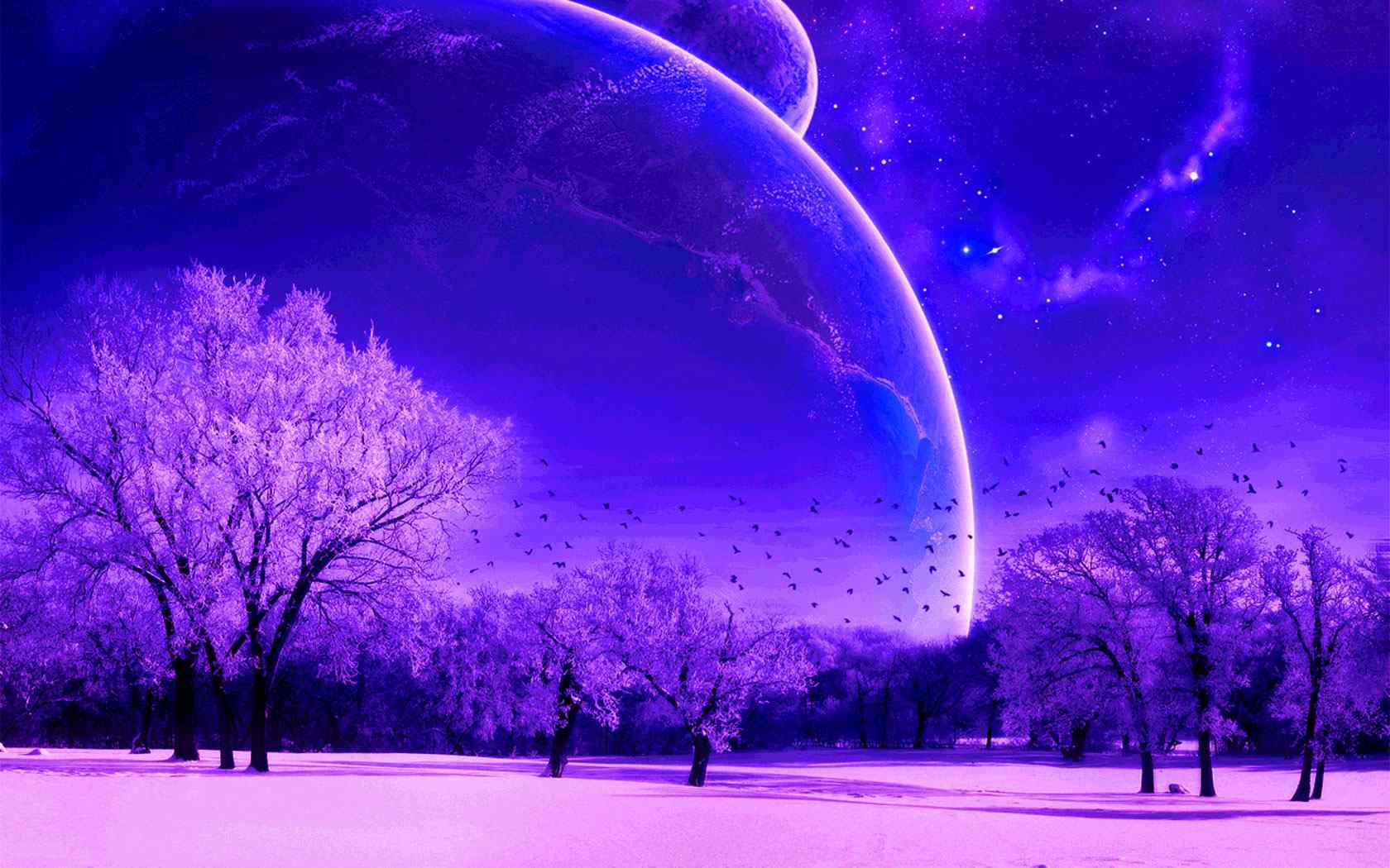 紫色星空山野风景壁纸