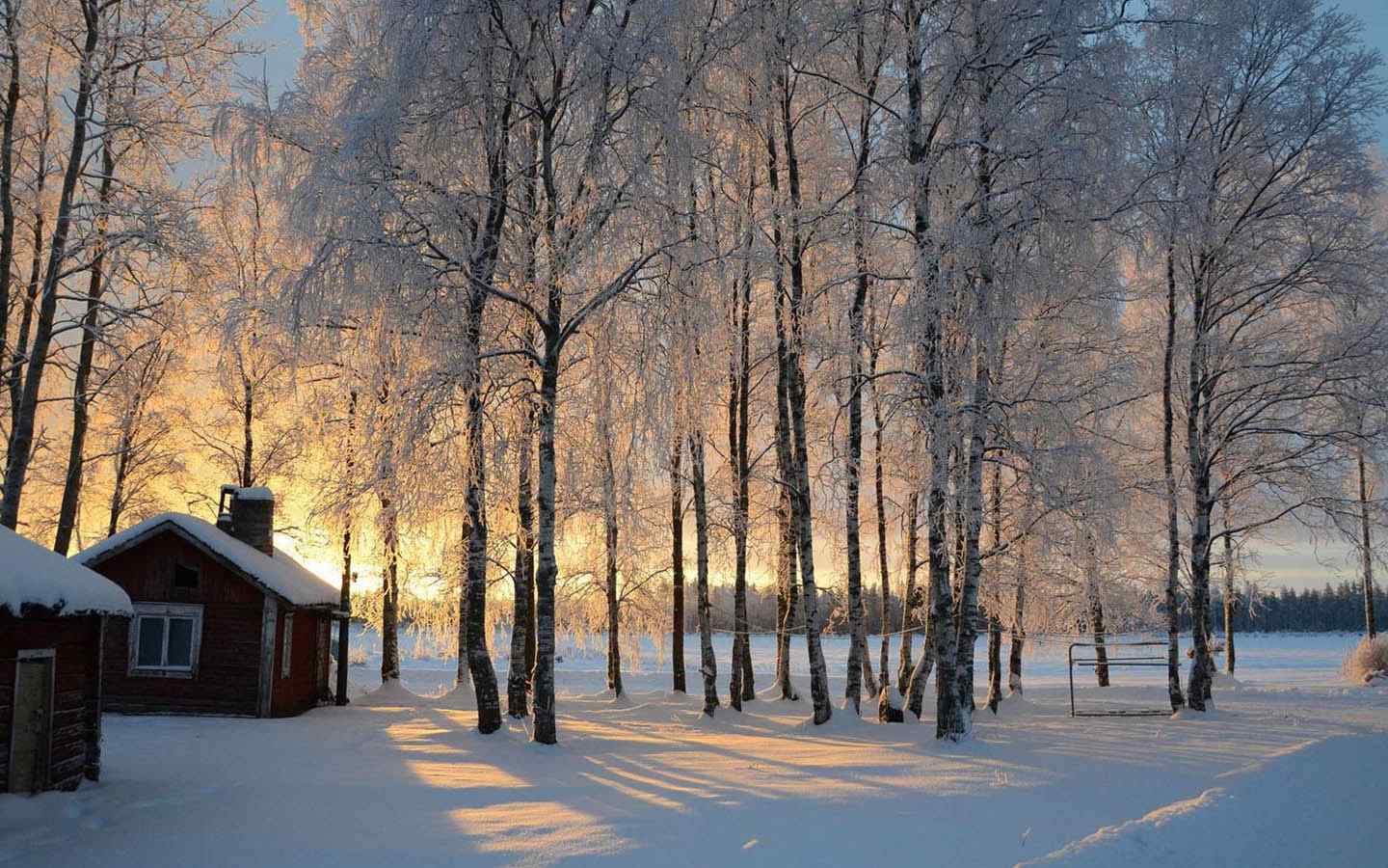 雪景夕阳风景壁纸
