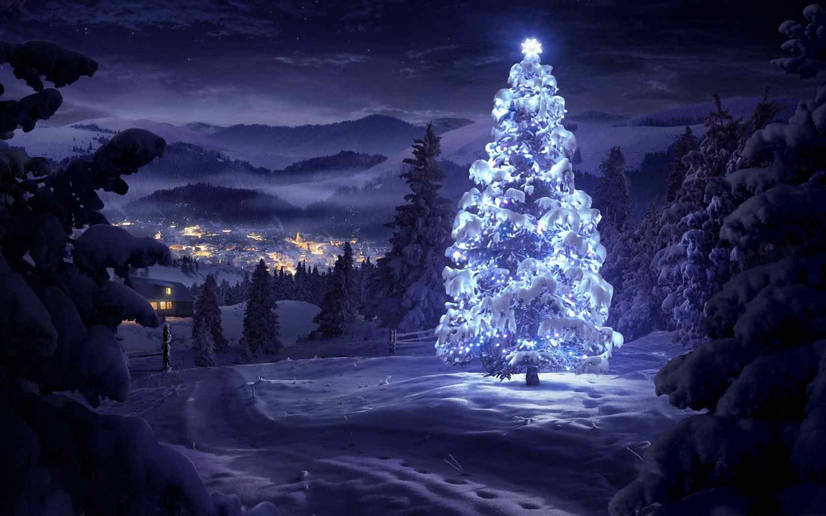 圣诞树雪景壁纸