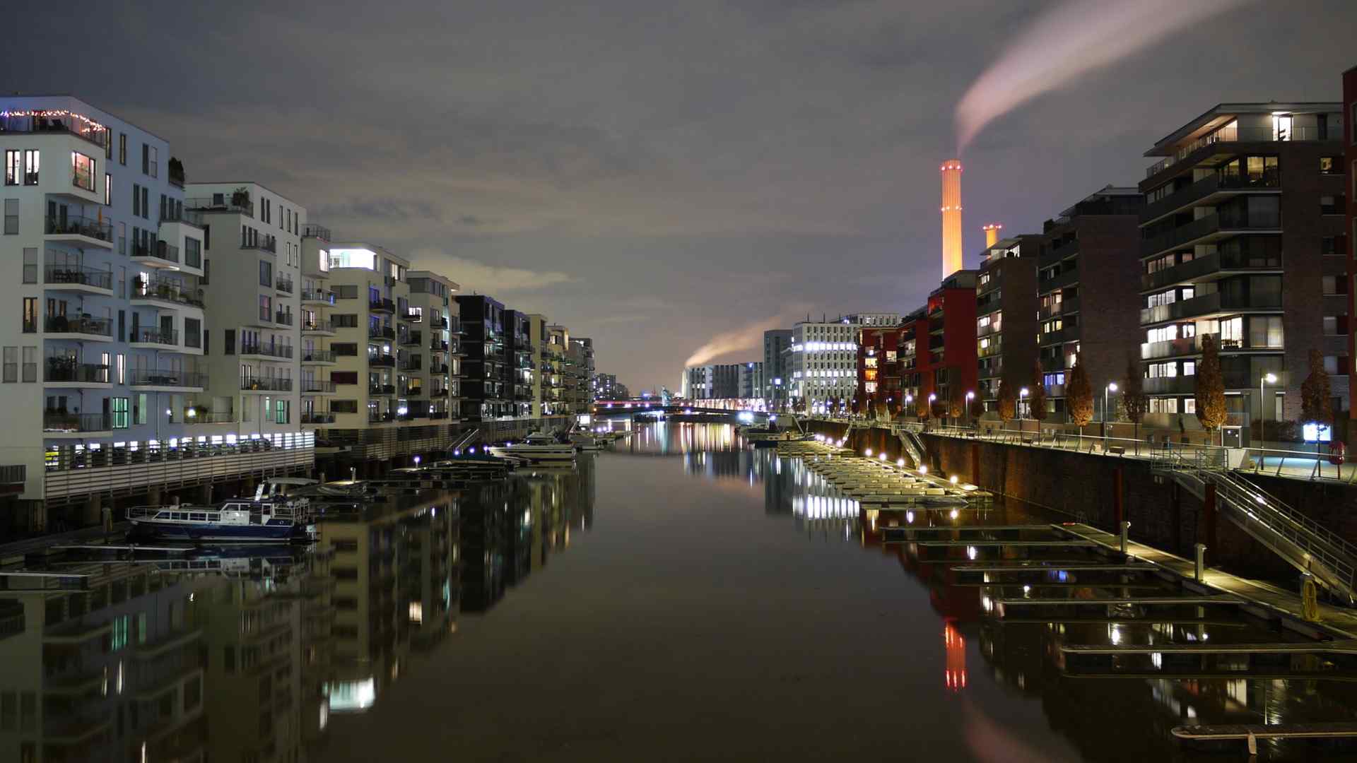 城市河道夜景壁纸